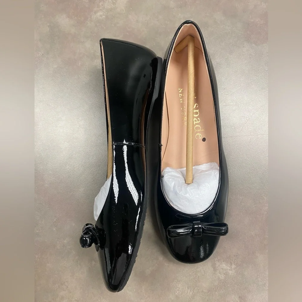 NIB Kate Spade Kiersten Black Patent Leather Bow Ballet Flats Size 6